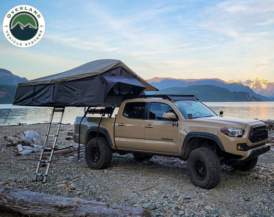 Nomadic 3 Extended Roof Top Tent - Dark Gray Base With Green Rain Fly & Black Cover with - Black Aluminum Base, Black Ladder