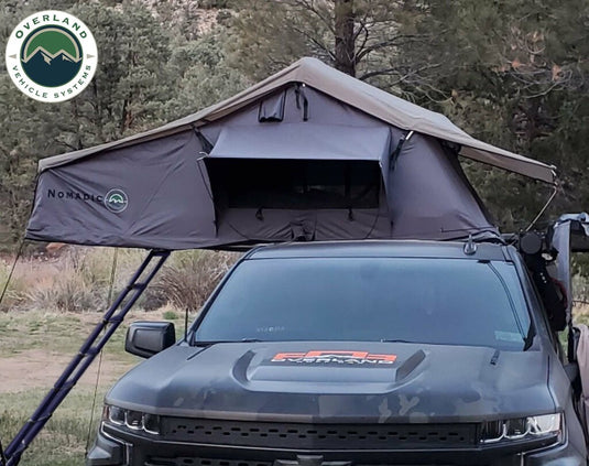 Nomadic 4 Extended Roof Top Tent - Dark Gray Base With Green Rain Fly & Black Cover, Black Aluminum Base, Black Ladder
