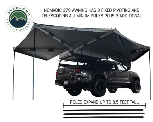 Nomadic Awning 270 - Dark Gray Cover With Black Transit Cover Passenger Side & Brackets